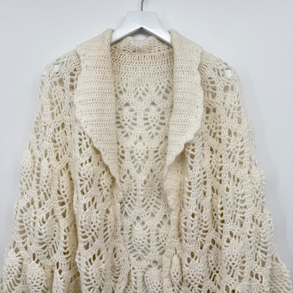 Vintage Handmade Crochet Poncho Cardigan One Size Coquette Fairy Ethereal Artsy - Picture 3 of 10